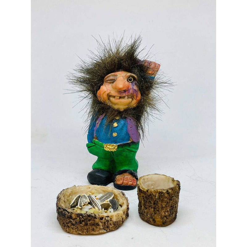 Troll Aventurero + Comedero 10 Cm Figura De Resina Nacional Multicolor