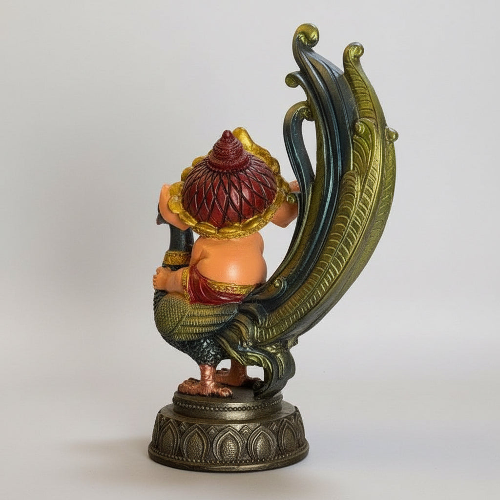 Ganesh Pavo Real Figura Resina  Prosperidad 24cm 3 Colores
