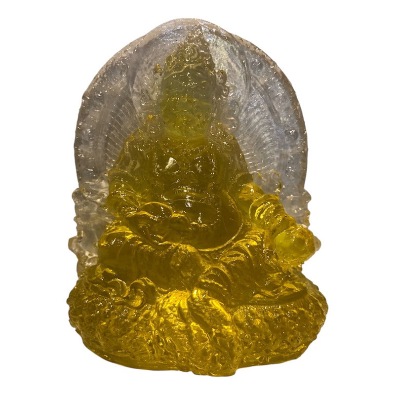 Dzambhala De La Prosperidad Buda En Resina Cristal 12cm Amarillo