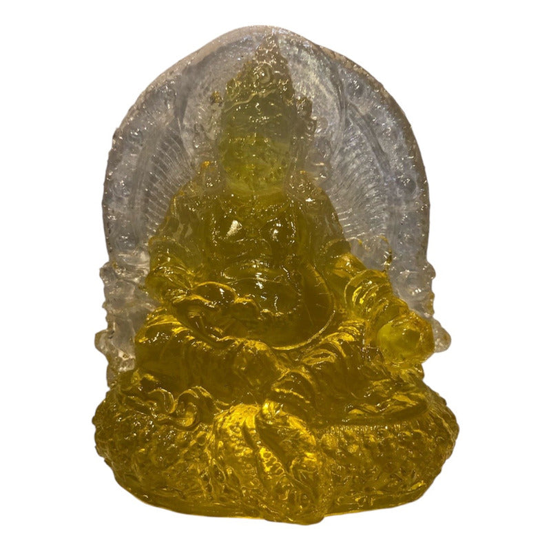 Dzambhala De La Prosperidad Buda En Resina Cristal 12cm Amarillo