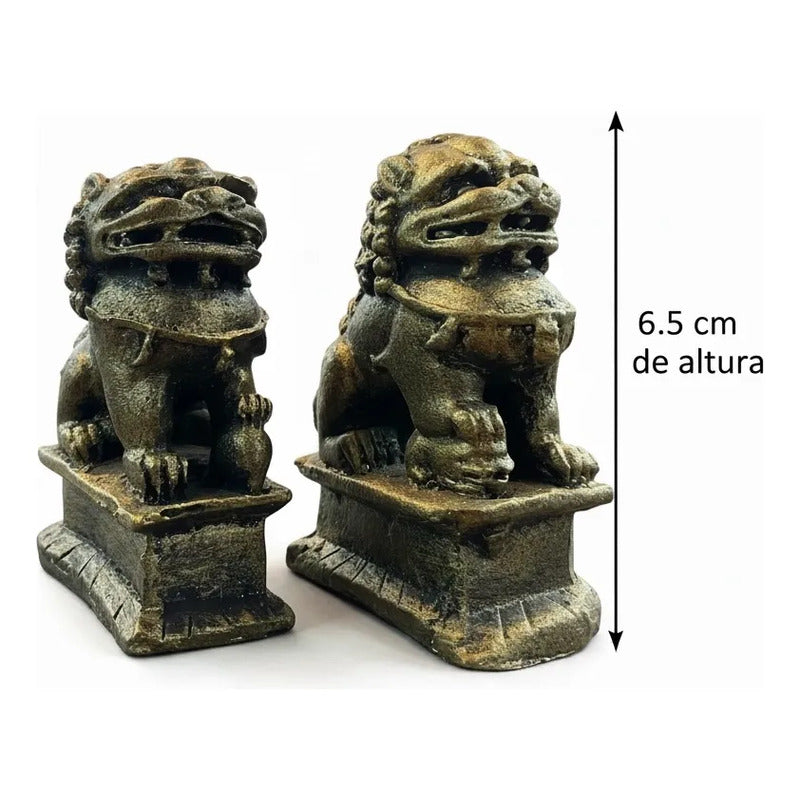 Perros Fu Estatua De 6.5 Cm De Altura Dorado Oscuro
