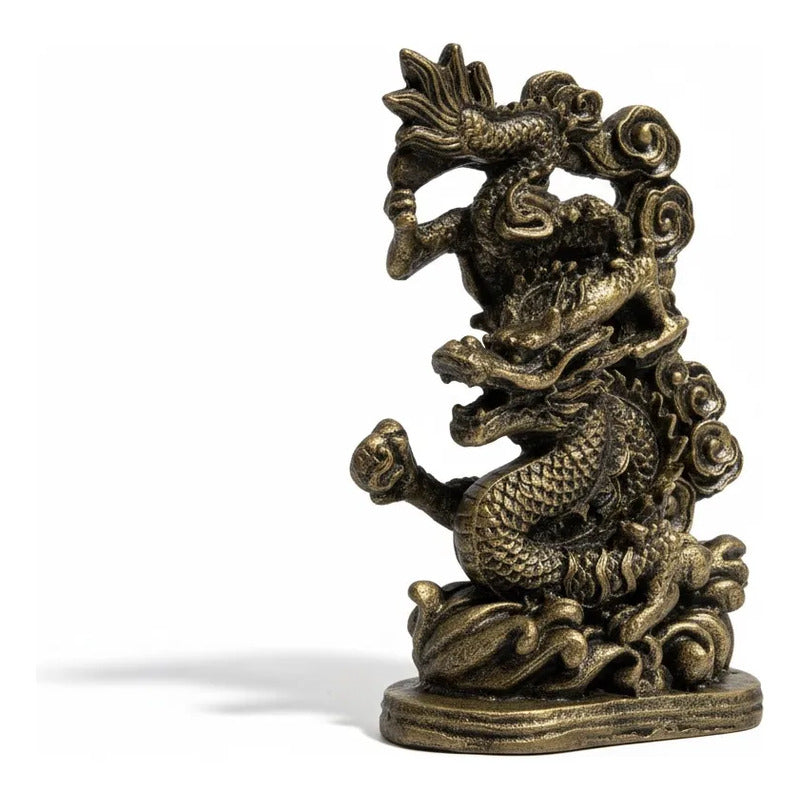 Figura Dragón Chino Feng Shui Para Abundancia 13cm Dorado
