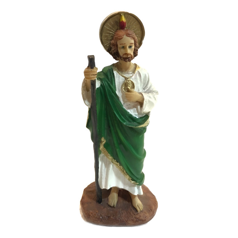 Figura San Judas Tadeo Resina 12.5cm Verde Con Blanco