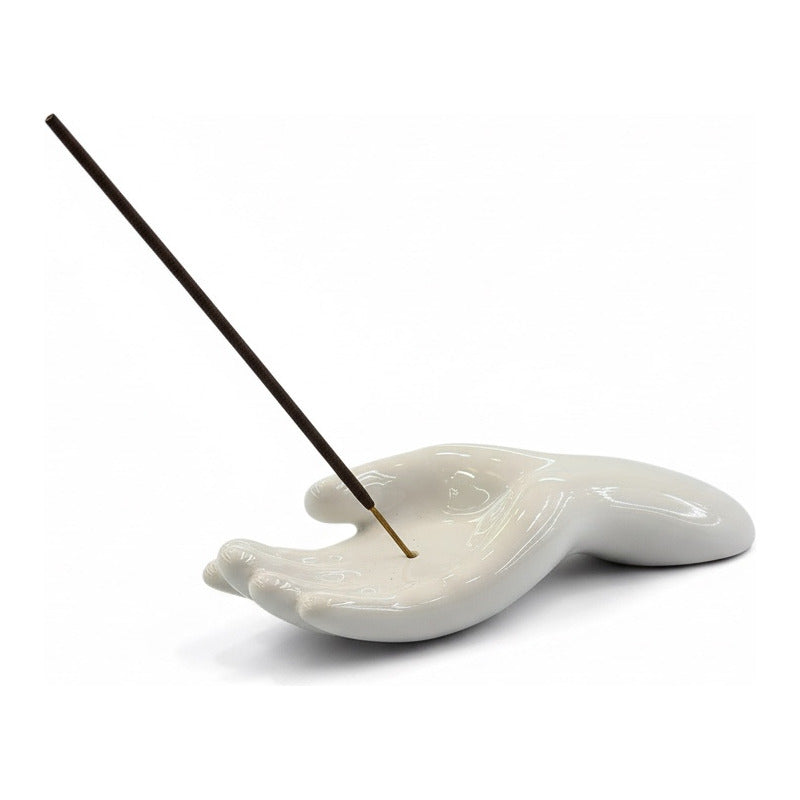 Porta Incienso Ceramico 18x13cm Blanco Mano Mano