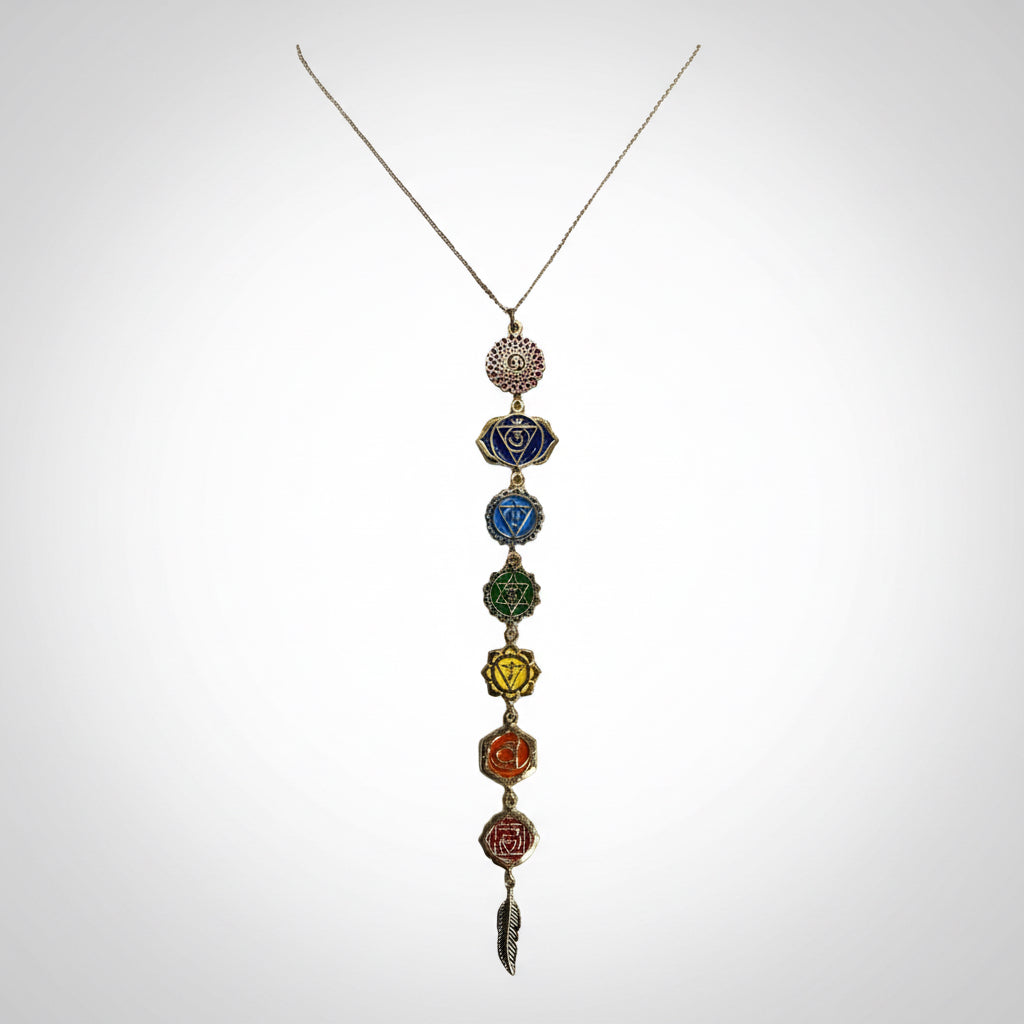 Dijes De Los 7 Chakras Con Cadena De Chapa De Oro Blanco