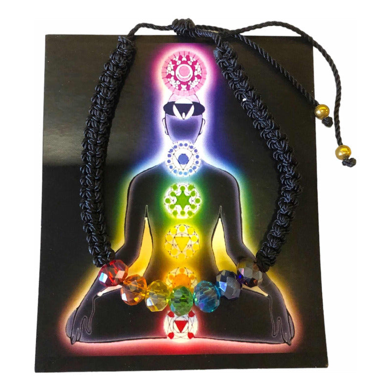 Pulsera De Los 7 Chakras Tejida Negra 12.7 Cm