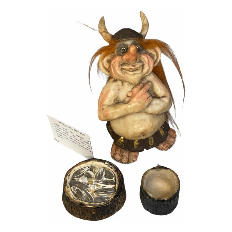 Troll Del Retiro + Comedero + Semillas + Tarjetas 12 Cm Alto Café