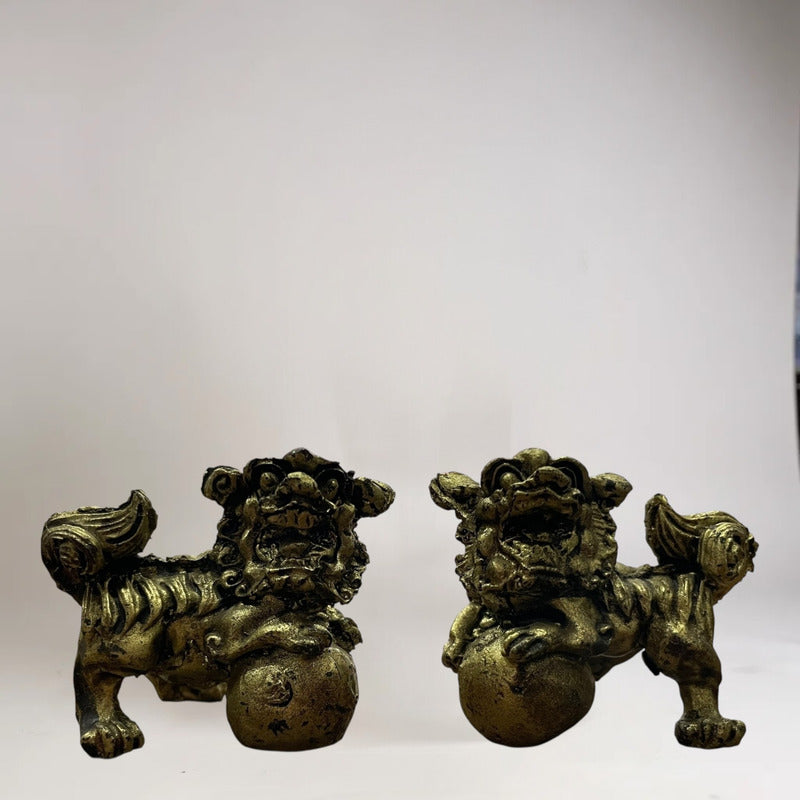 Figura De Resina De Los Perros Fu Protección Para Feng Shui Dorado