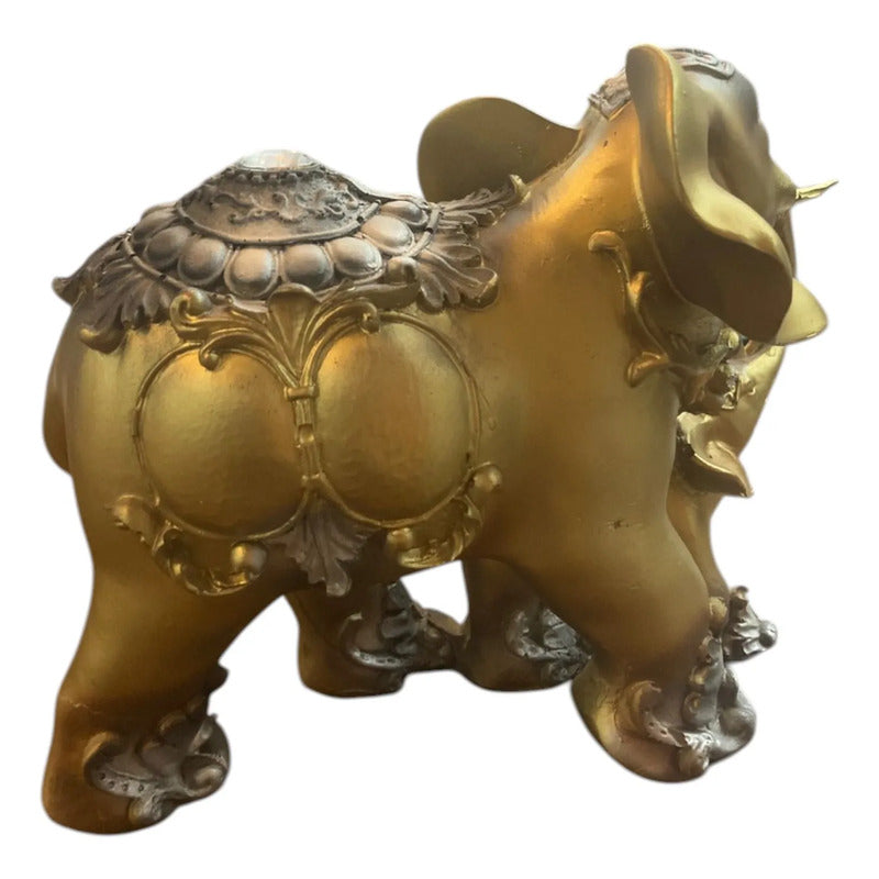 Figura Elefante De La Suerte Y Abundancia Mamá Y Cría 16cm Dorado