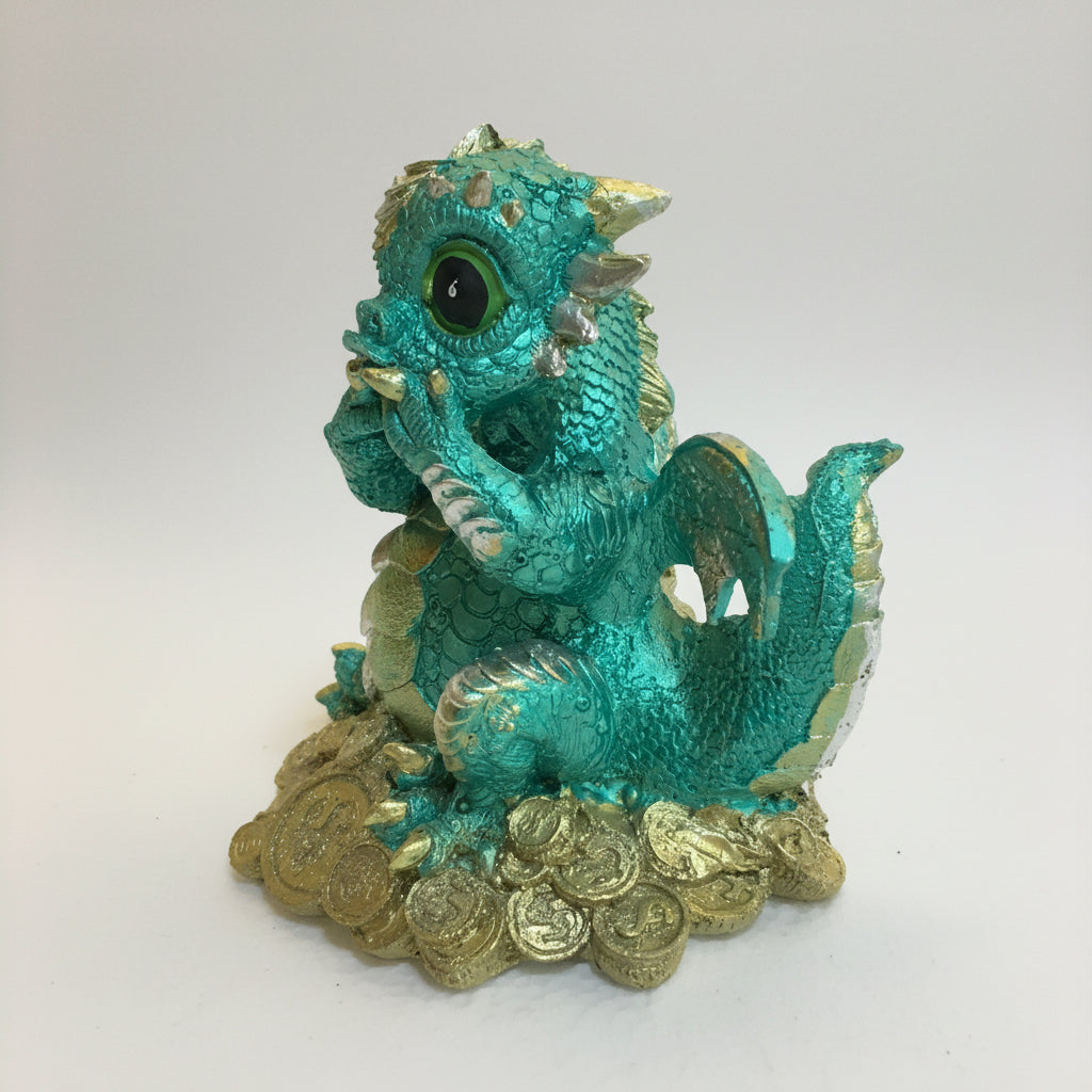 Dragón Tipo Bebe Resina 14.5 Cm Nacional Pintado A Mano.