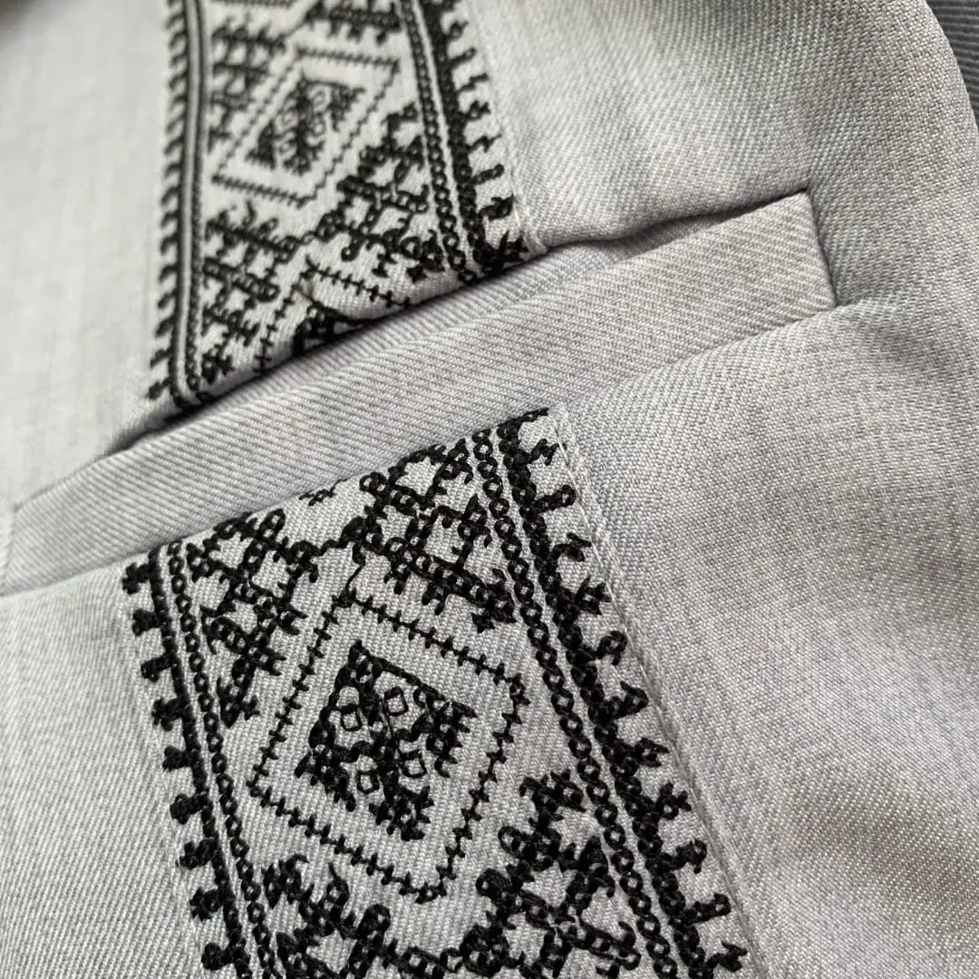 Camisa Guayabera Manga Corta Gris/Negro