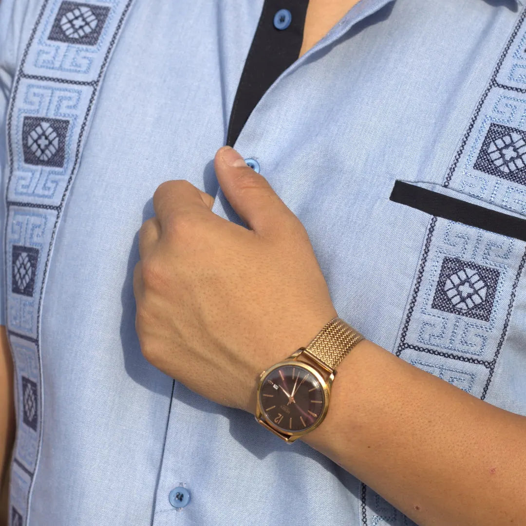 Camisa Guayabera Manga Corta Azul Cielo