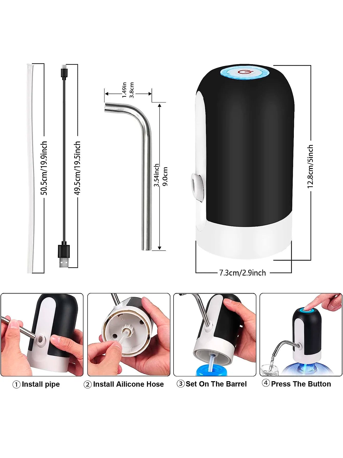 Dispensador De Agua Automático Para Botellon Recargable Color Blanco Y Negro