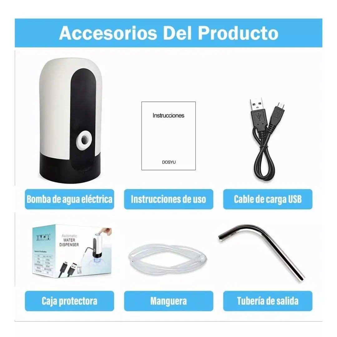 Dispensador De Agua Automático Para Botellon Recargable Color Blanco Y Negro