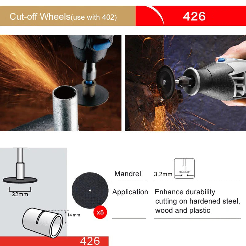 Dremel-ruedas de corte reforzadas de fibra de vidrio 426