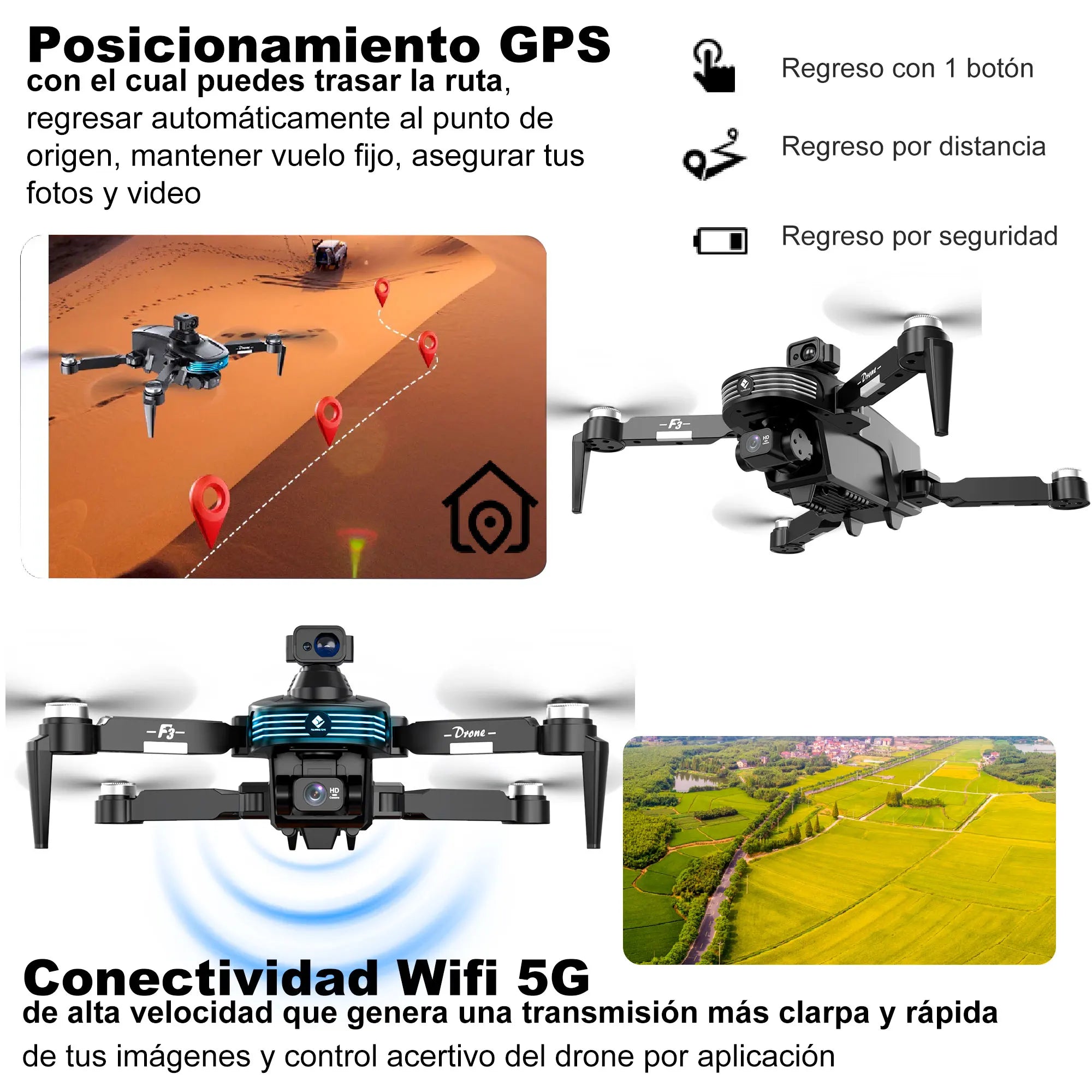 Drone Vak F3pro 5g Gps Laser 2 Camaras 4k App Wifi