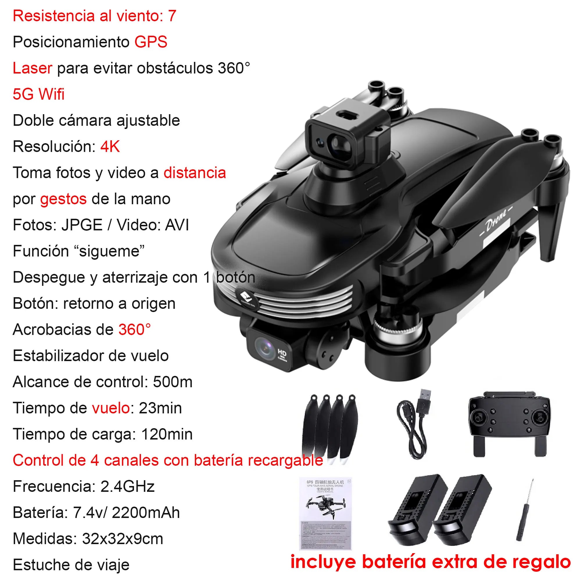 Drone Vak F3pro 5g Gps Laser 2 Camaras 4k App Wifi