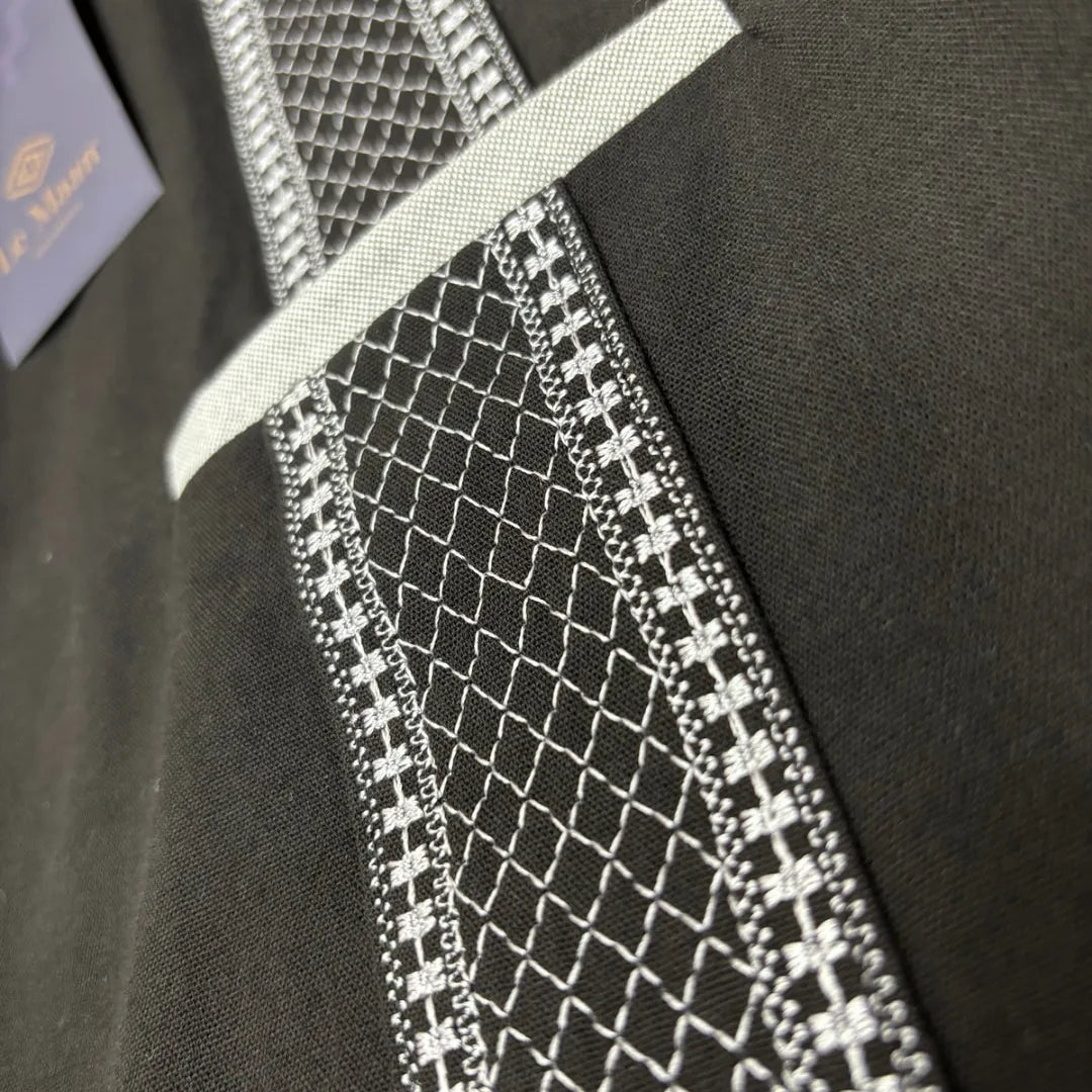 Camisa Guayabera Manga Corta Negra Panal Gris