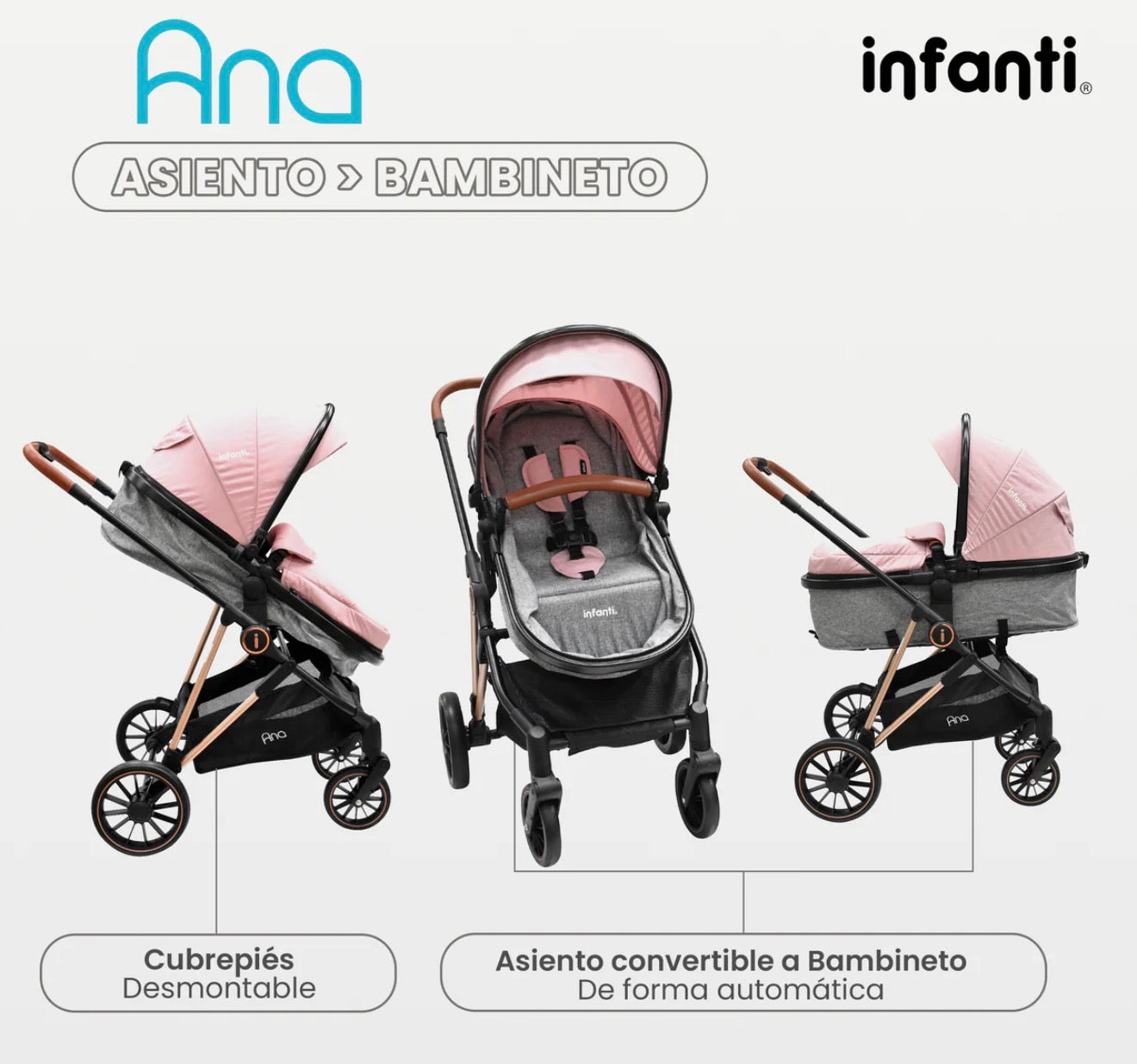 Carriola Ana Infanti Con Sistema De Viaje Convertible A Bambineto
