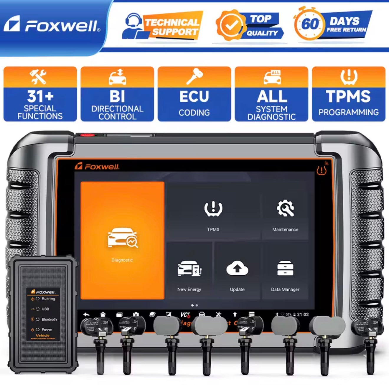 Escáner Automotriz FOXWELL GT75TS OBD2 Profesional con TPMS y Programación ECU