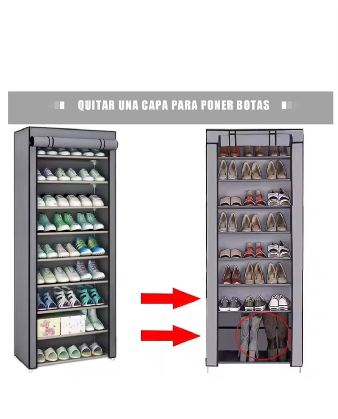 Zapatera con Cubierta de Tela 9 Niveles – Estructura de Acero, Organizador de Zapatos