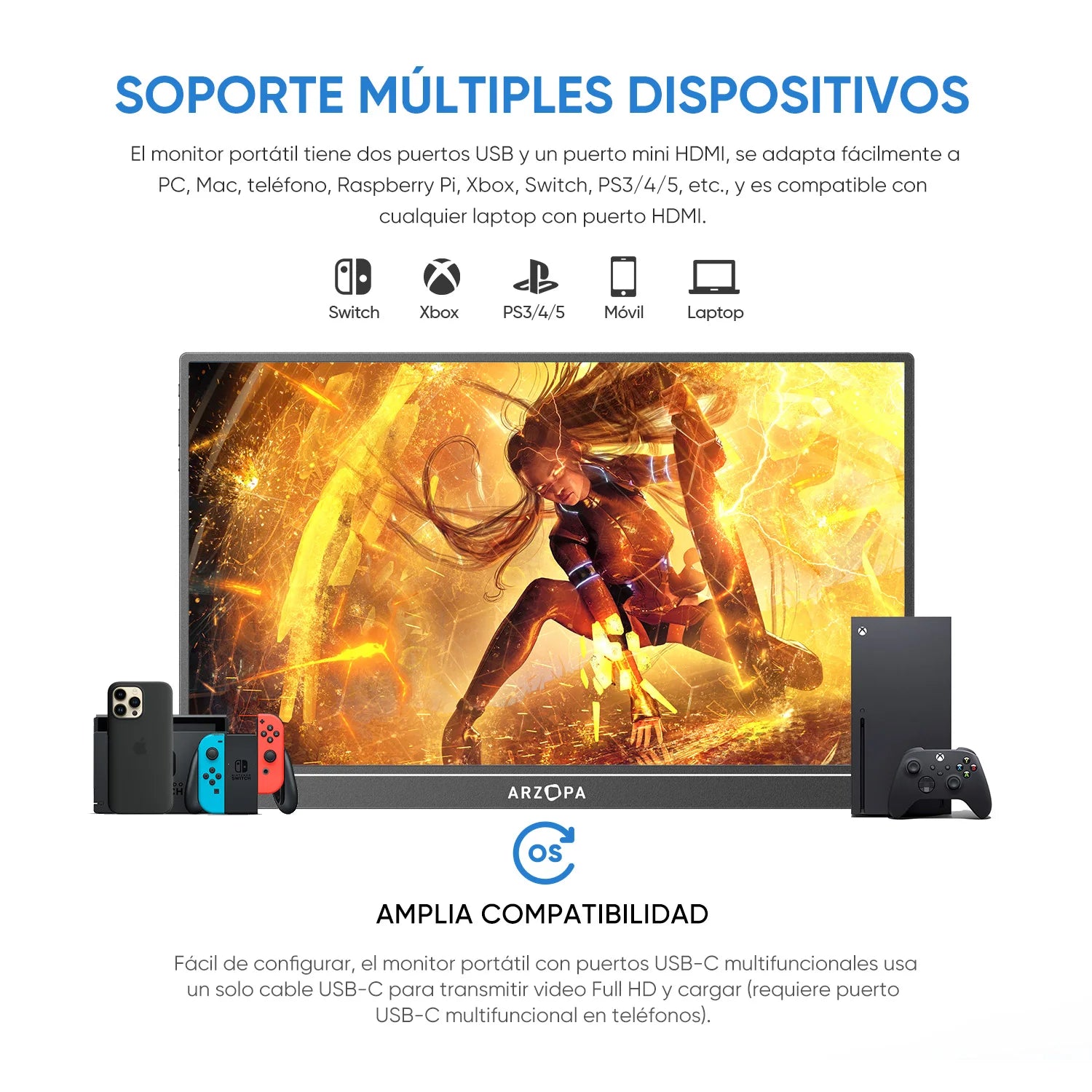 monitor portátil 1080P FHD de 14,0 pulgadas