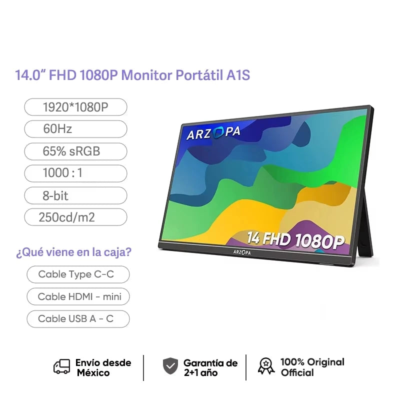 monitor portátil 1080P FHD de 14,0 pulgadas