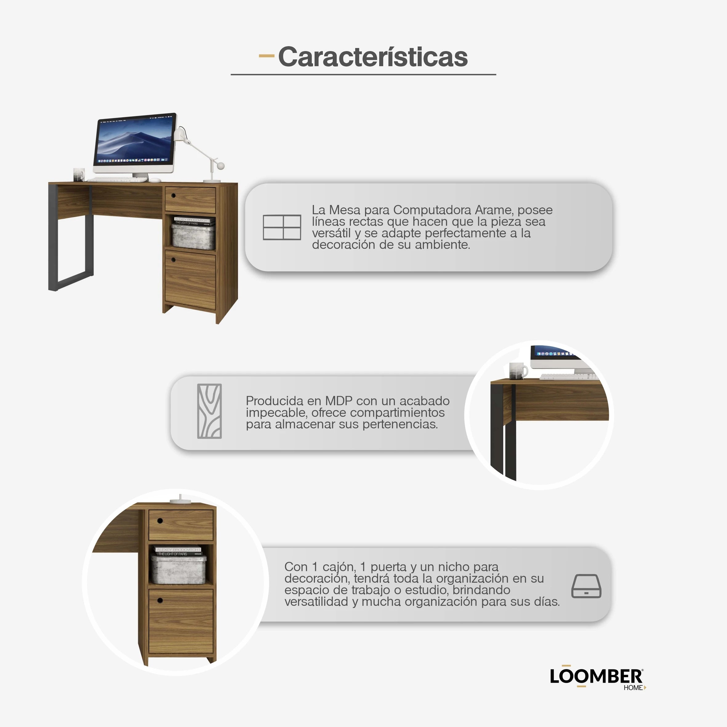 Escritorio Arame Café Claro Loomber