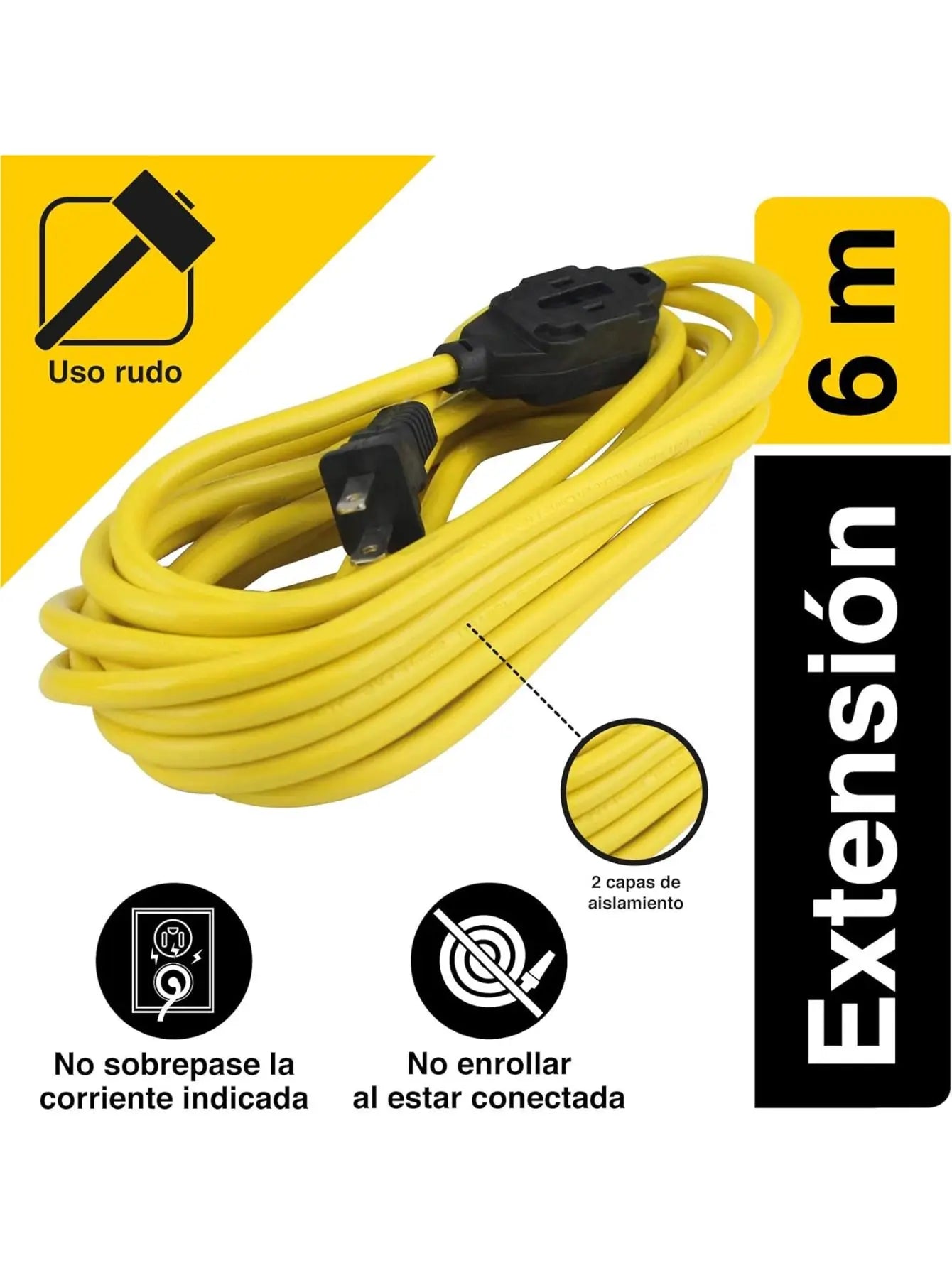 Extensión Uso Rudo 6m Reforzada Domestica 2x16 awg