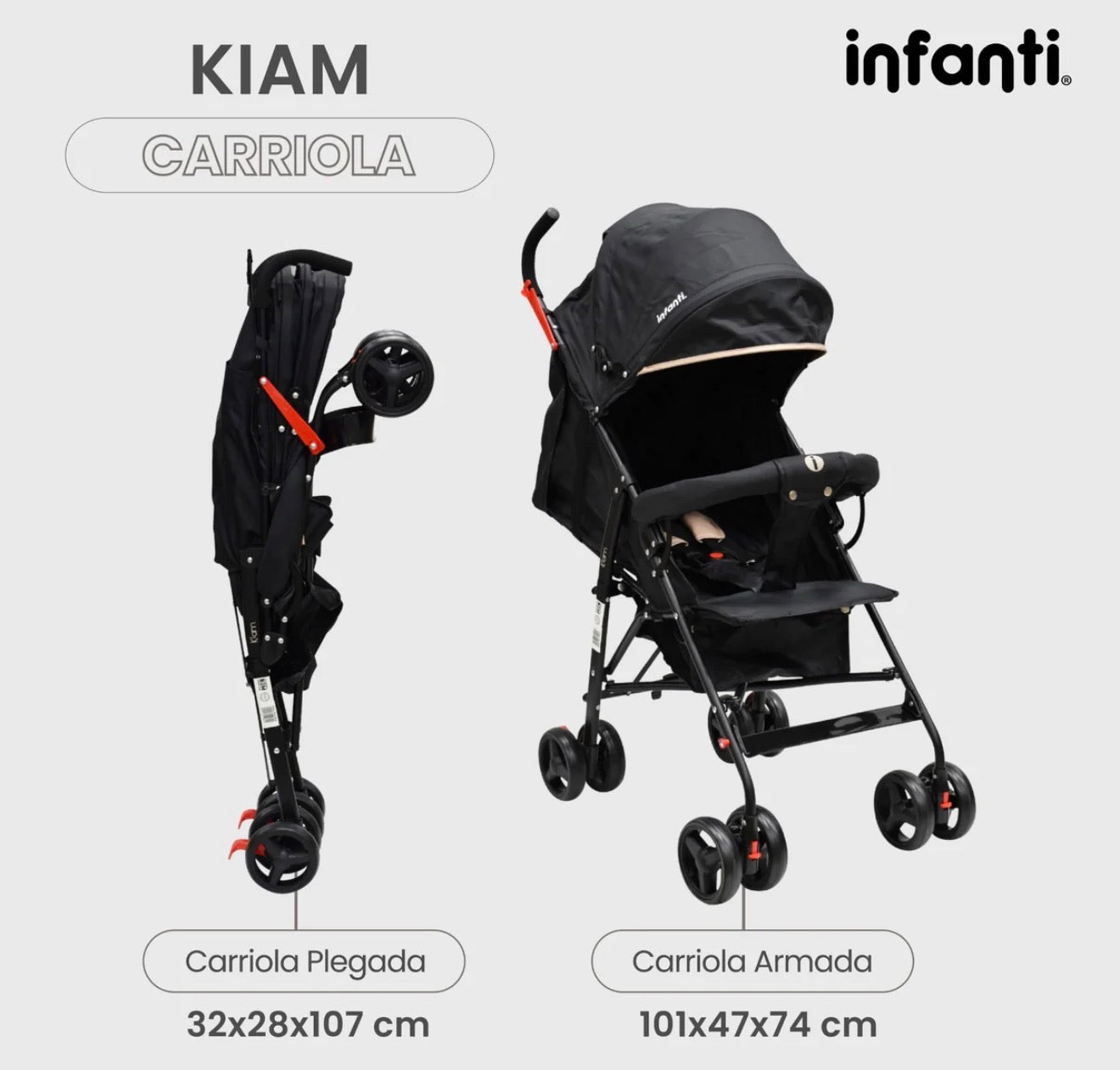 Carriola Para Bebe Kiam Compacta, Ligera, Plegable
