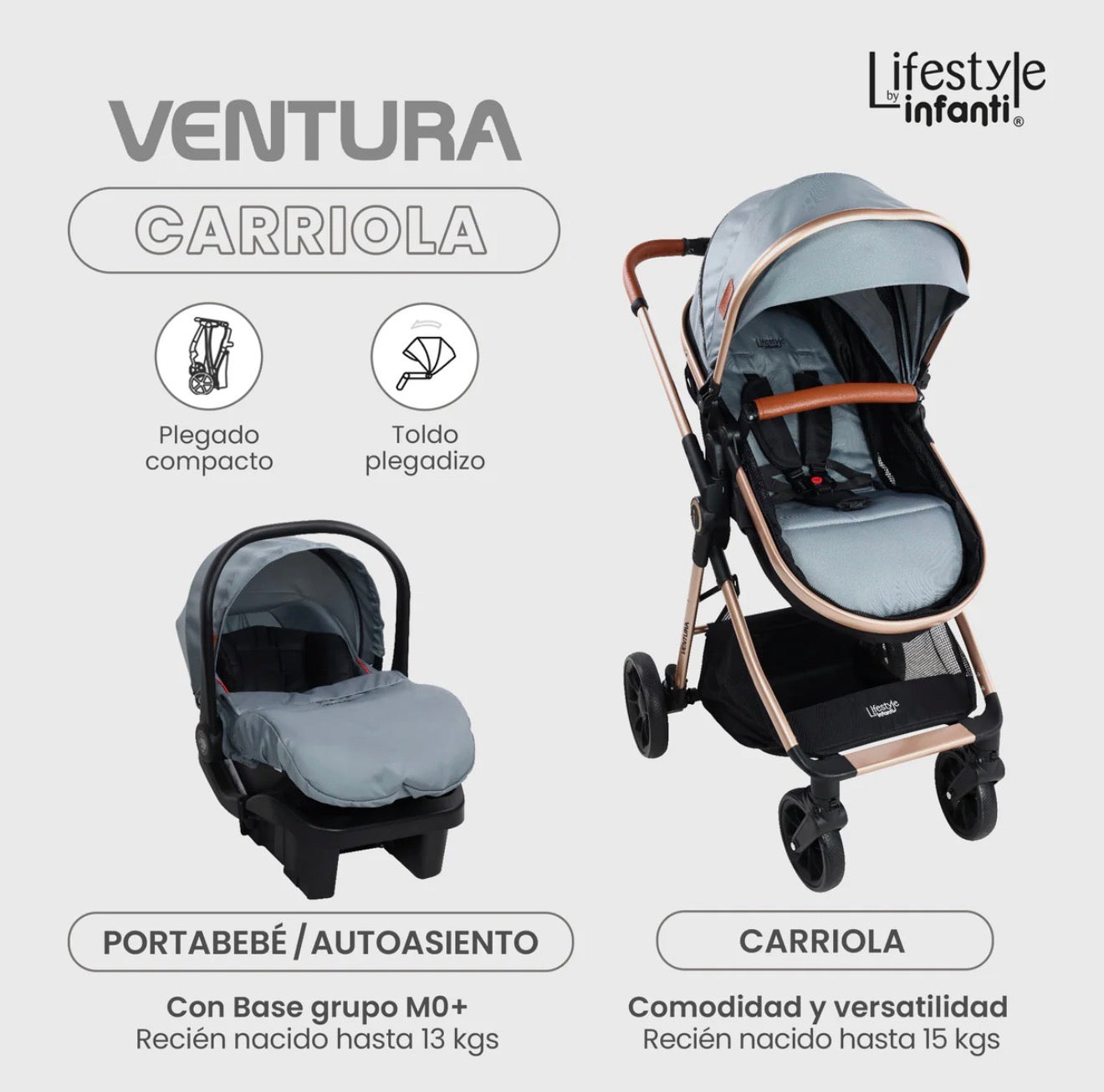 Carriola Travel System Con Base Ventura Lifestyle By Infanti Color Gris
