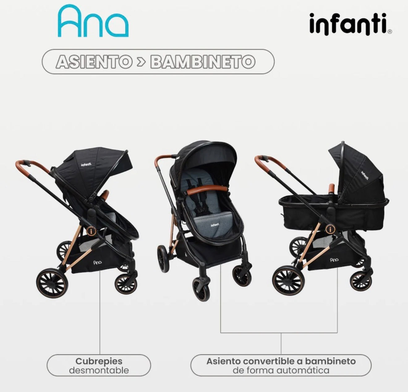 Carriola Ana Infanti Con Sistema De Viaje Convertible A Bambineto
