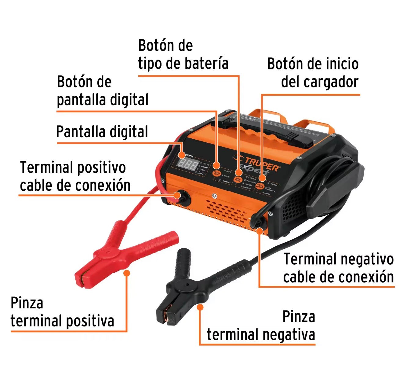 Cargador de batería automático con arrancador TRUPER Expert
