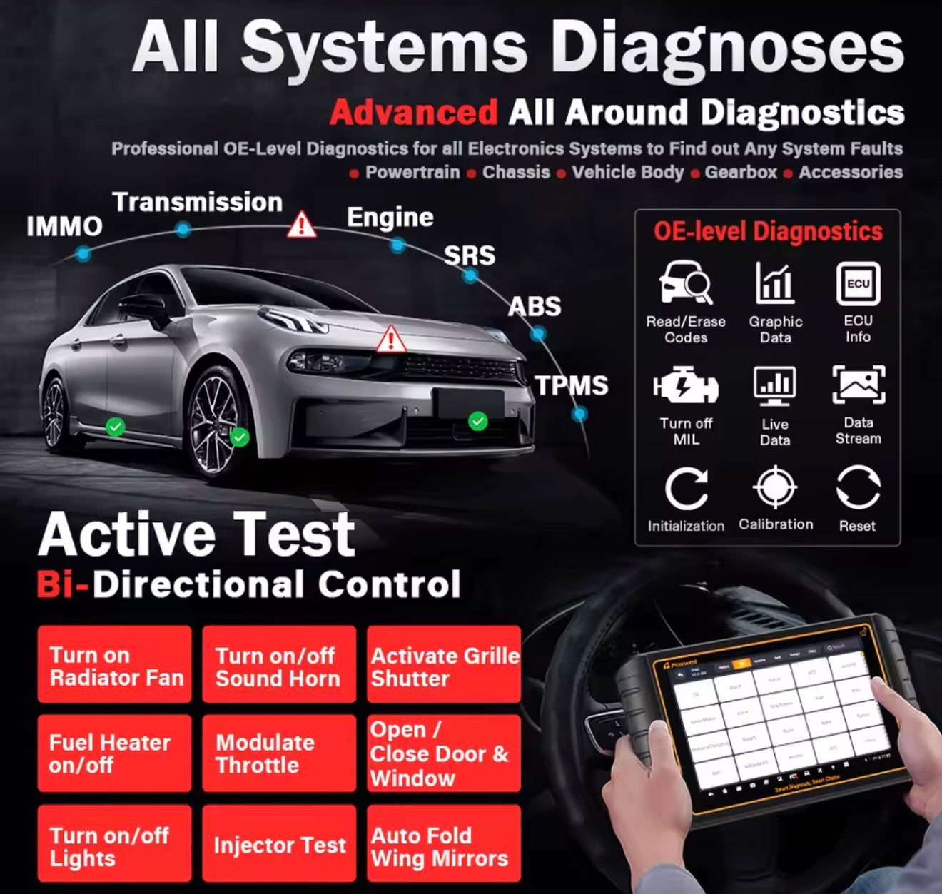 Escáner Automotriz FOXWELL GT75TS OBD2 Profesional con TPMS y Programación ECU
