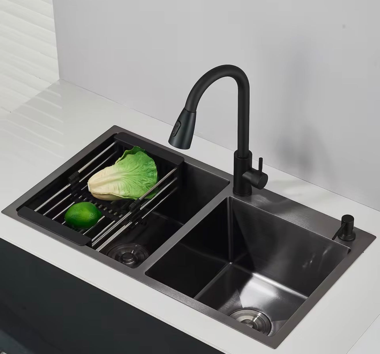 Fregadero de Cocina de Acero Inoxidable 55x45 / 80x45 cm con Mezcladora y Dispensador de Jabón