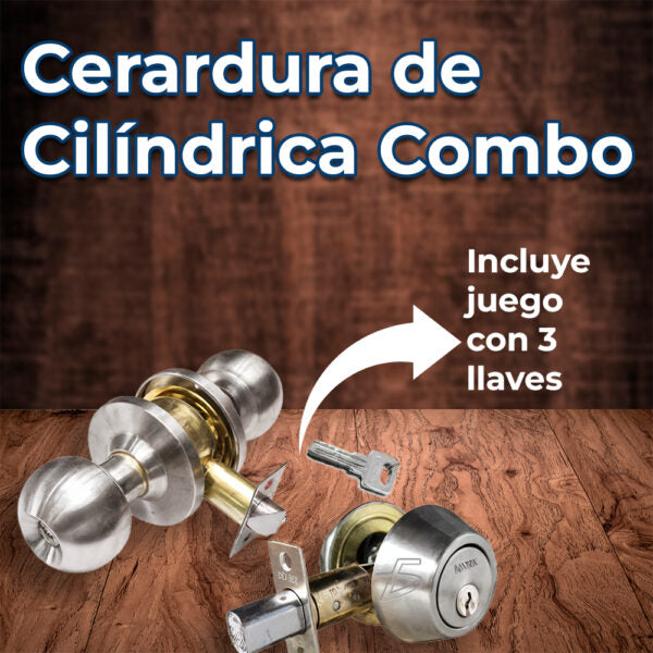 Combo De Chapa Y Cerrojo Cilíndrico Níquel Satinado