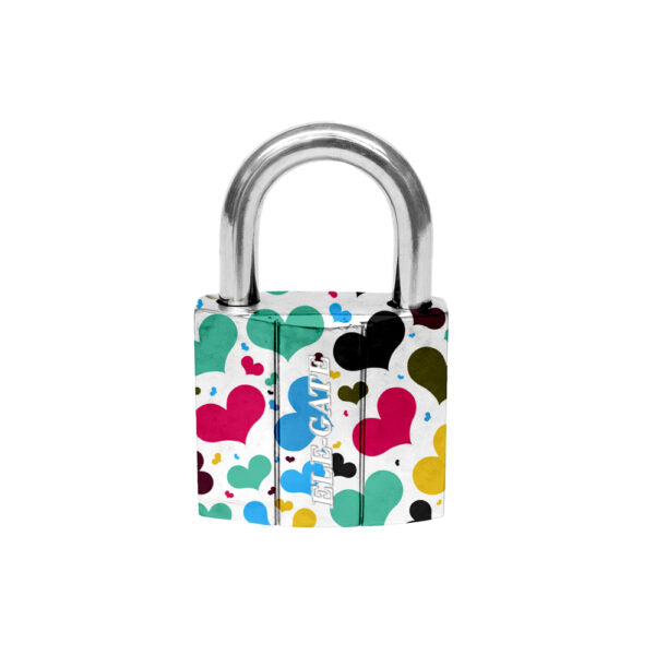 Candado De Hierro De 32Mm Blanco Con Estampado De Corazones