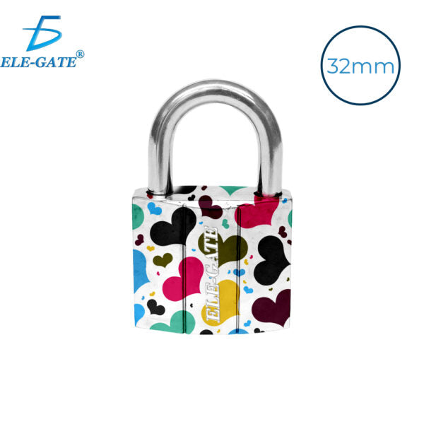 Candado De Hierro De 32Mm Blanco Con Estampado De Corazones