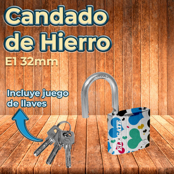 Candado De Hierro De 32Mm Blanco Con Estampado De Corazones