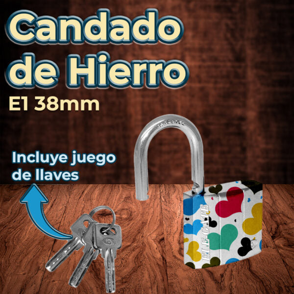 Candado De Hierro De 38Mm Blanco Con Estampado De Corazones