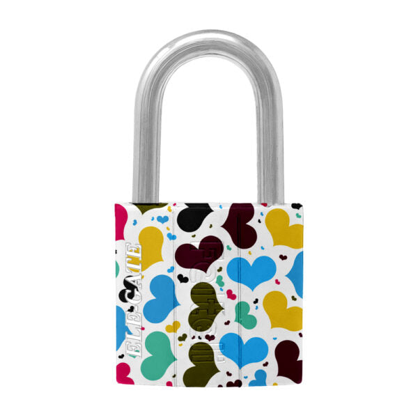 Candado De Hierro De 50Mm Blanco Con Estampado De Corazones