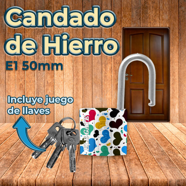 Candado De Hierro De 50Mm Blanco Con Estampado De Corazones