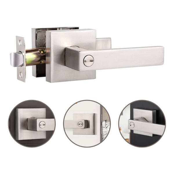 Cerradura De Manija Cuadrada Nickel Satinado Para Baño
