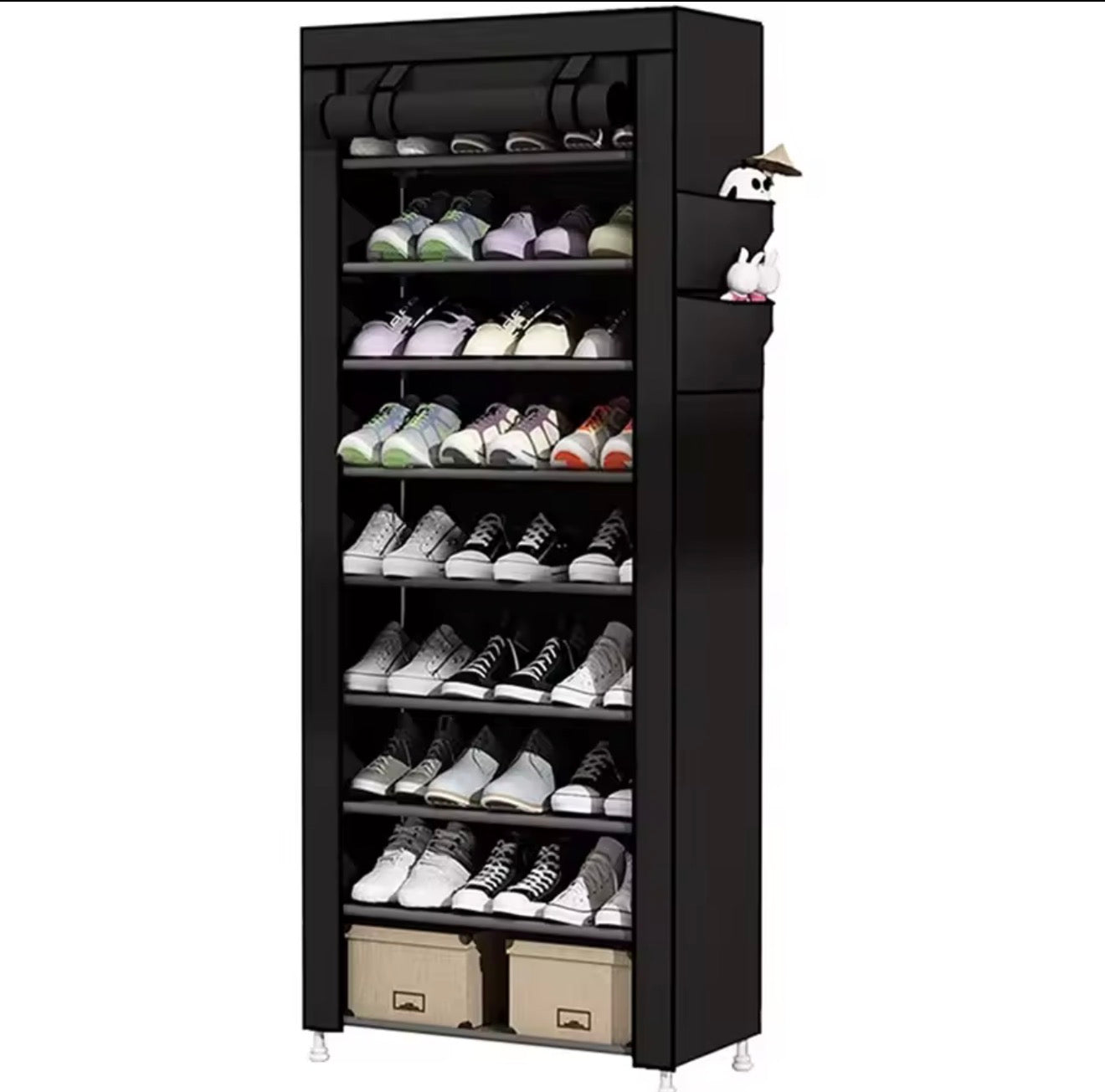 Zapatera con Cubierta de Tela 9 Niveles – Estructura de Acero, Organizador de Zapatos