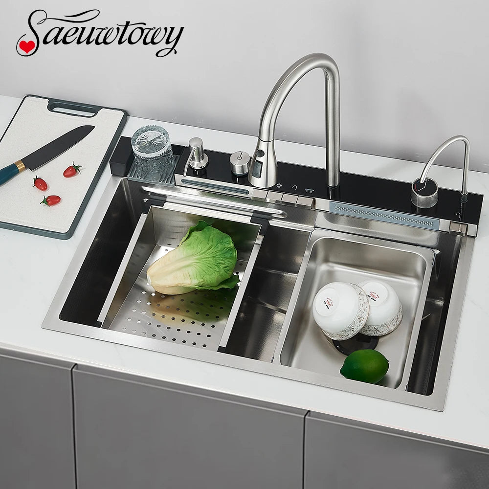 Fregadero de cascada de cocina de acero inoxidable