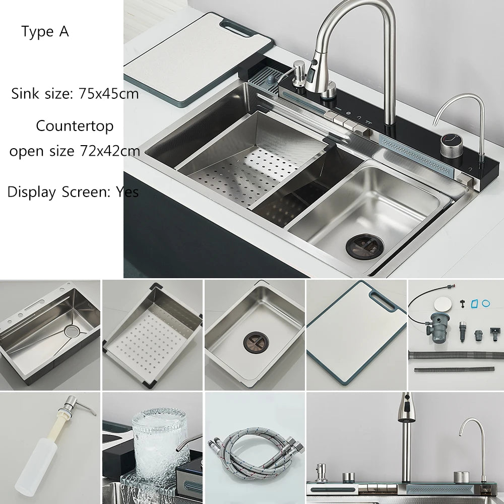 Fregadero de cascada de cocina de acero inoxidable
