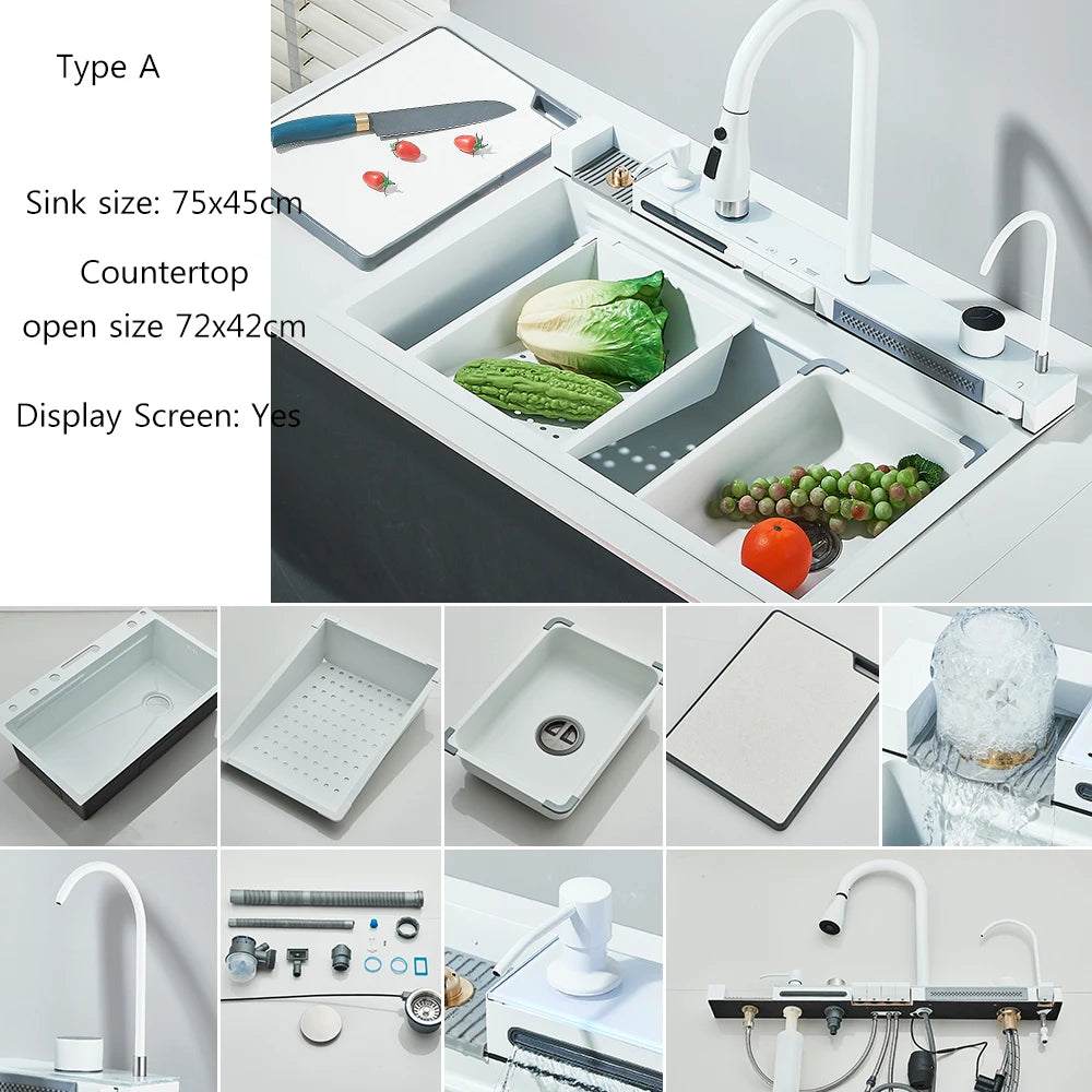 Fregadero de cascada de cocina de acero inoxidable