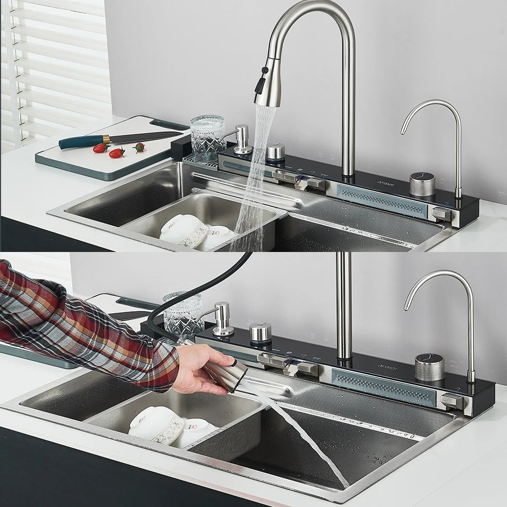 Fregadero de cascada de cocina de acero inoxidable