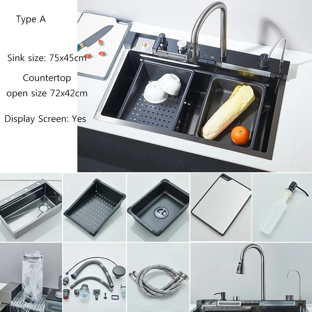 Fregadero de cascada de cocina de acero inoxidable