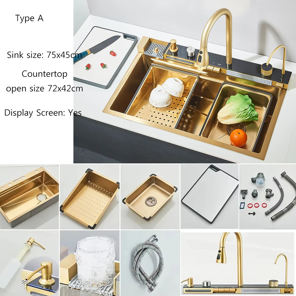 Fregadero de cascada de cocina de acero inoxidable